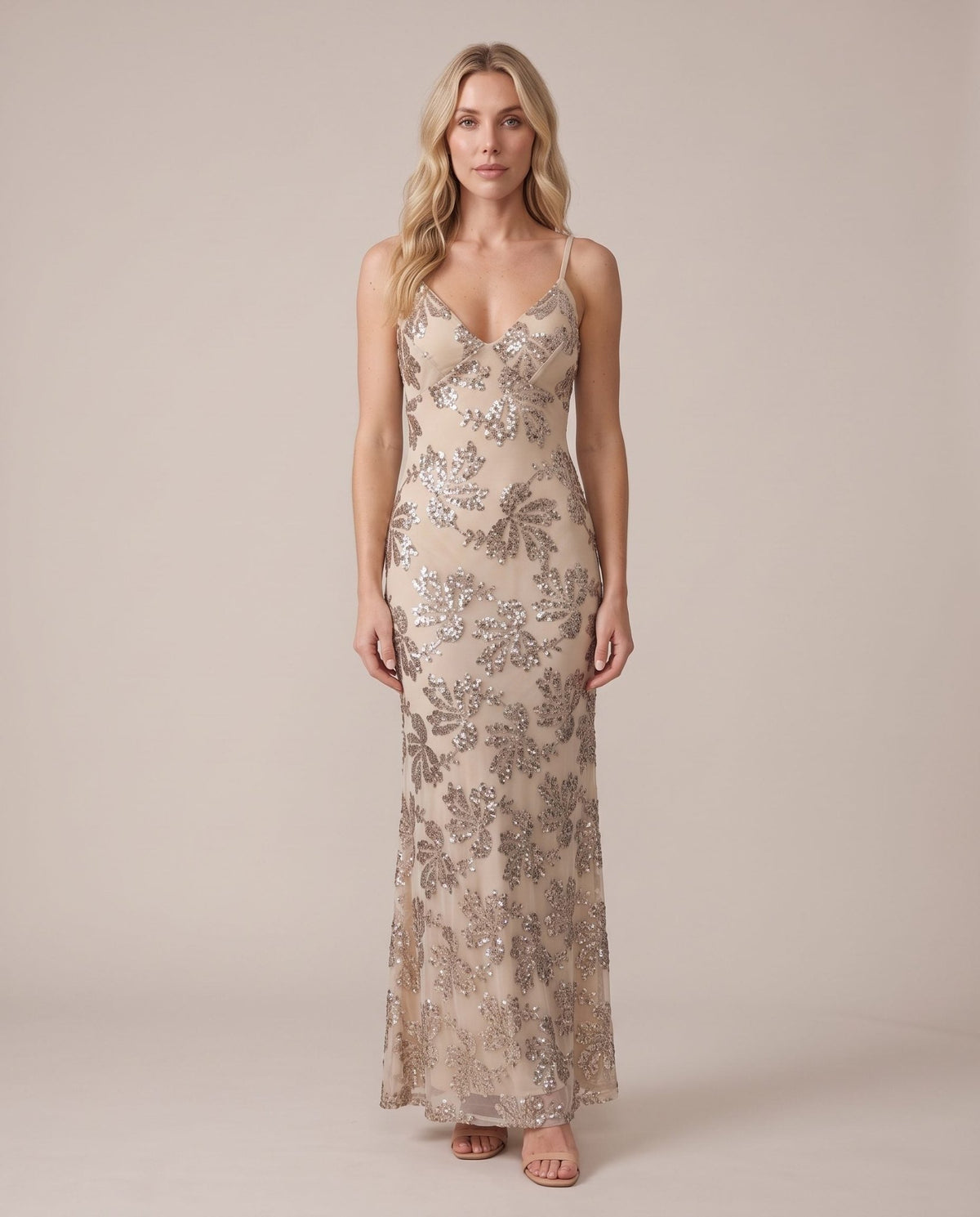 Vestito lungo in tulle con paillettes all-over ALLORO - Follie by Alice