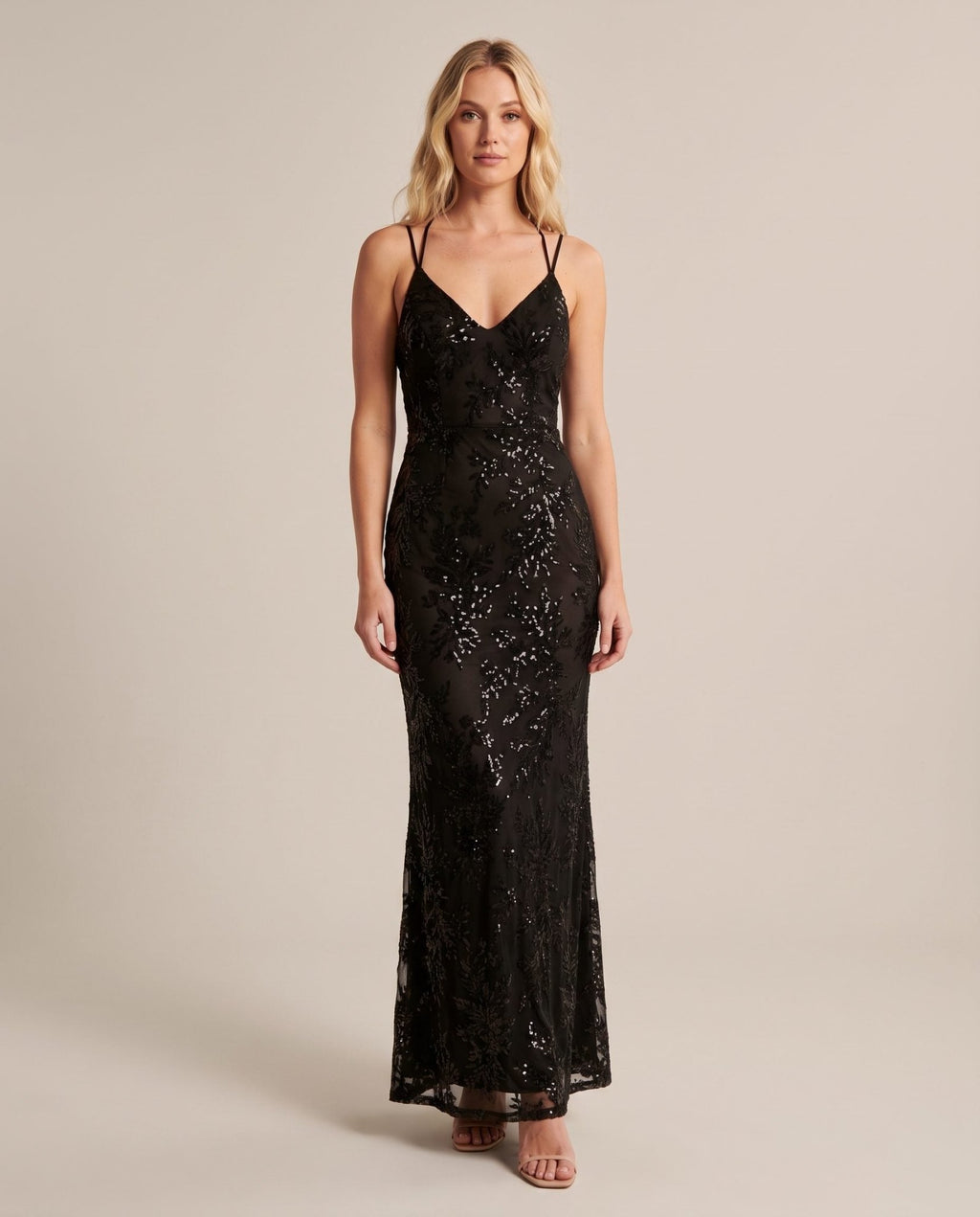 Vestito lungo in tulle con paillettes all-over ALLORO - Follie by Alice