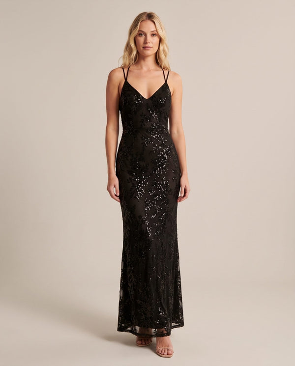 Vestito lungo in tulle con paillettes all-over ALLORO - Follie by Alice