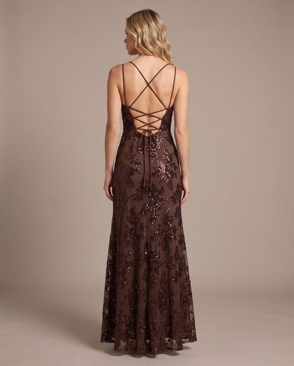 Vestito lungo in tulle con paillettes all-over ALLORO - Follie by Alice