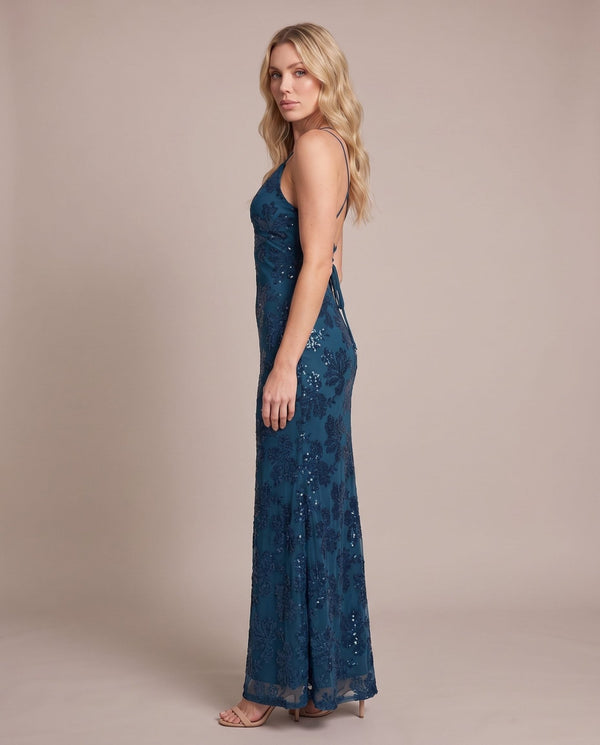 Vestito lungo in tulle con paillettes all-over ALLORO - Follie by Alice