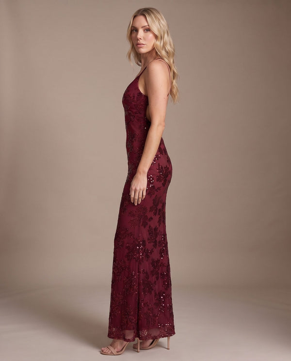 Vestito lungo in tulle con paillettes all-over ALLORO - Follie by Alice