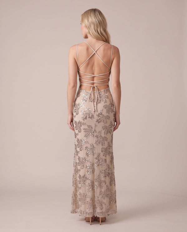 Vestito lungo in tulle con paillettes all-over ALLORO - Follie by Alice