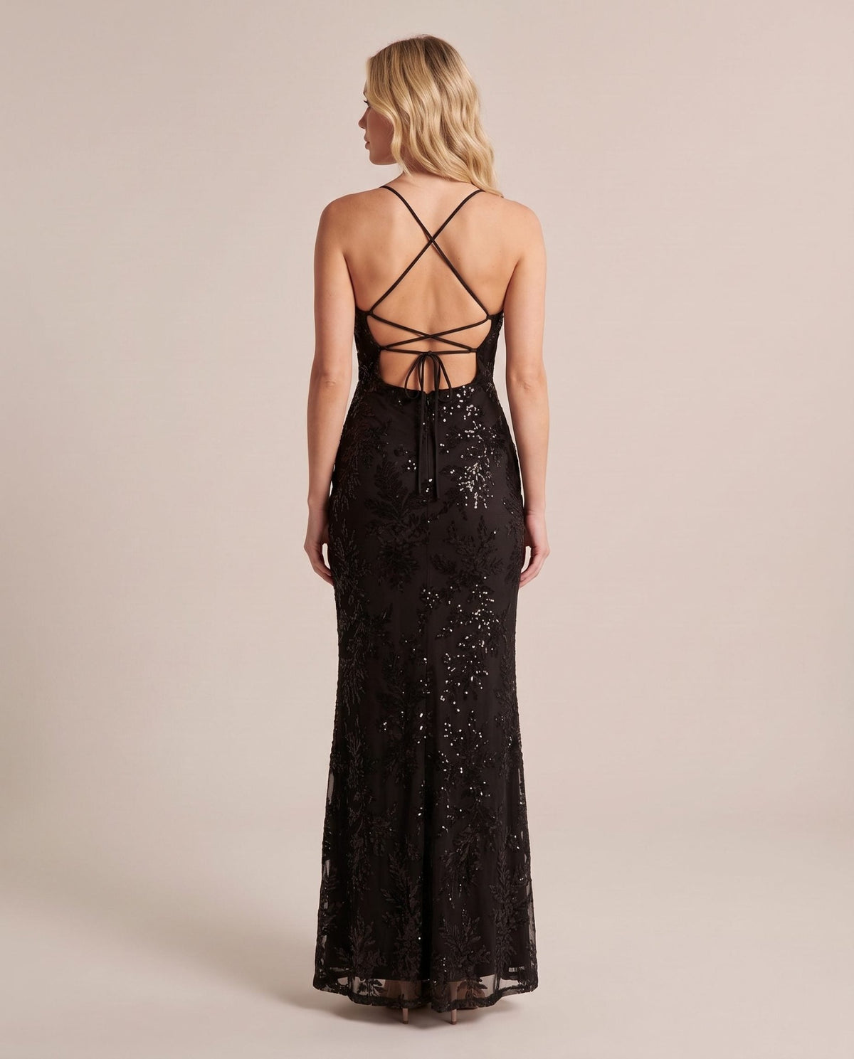 Vestito lungo in tulle con paillettes all-over ALLORO - Follie by Alice