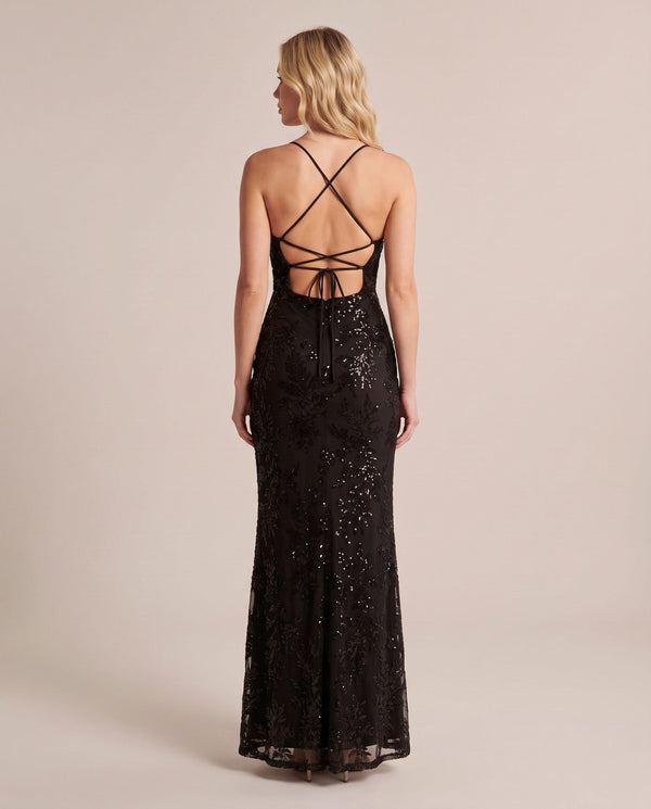 Vestito lungo in tulle con paillettes all-over ALLORO - Follie by Alice