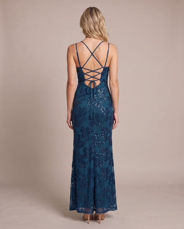 Vestito lungo in tulle con paillettes all-over ALLORO - Follie by Alice