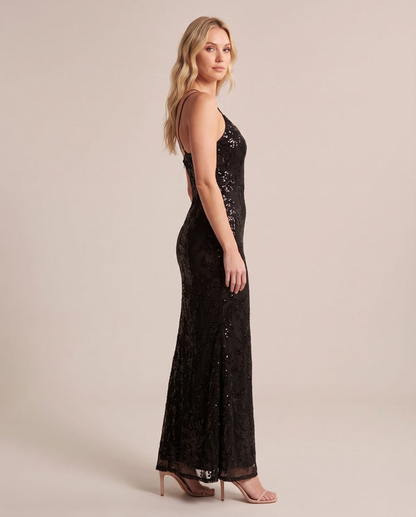 Vestito lungo in tulle con paillettes all-over ALLORO - Follie by Alice