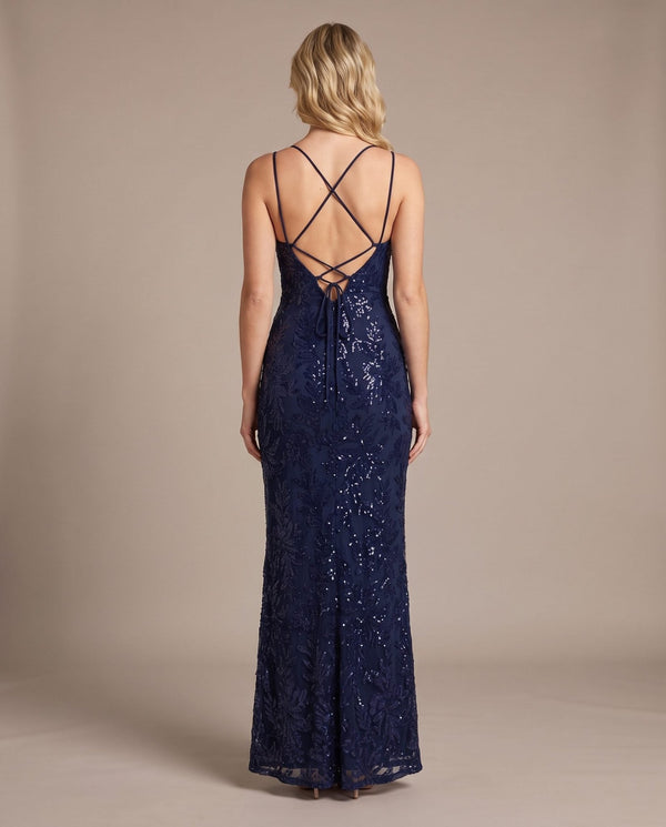Vestito lungo in tulle con paillettes all-over ALLORO - Follie by Alice