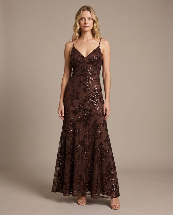 Vestito lungo in tulle con paillettes all-over ALLORO - Follie by Alice