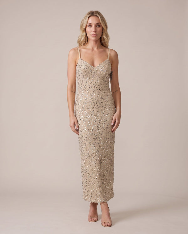 Vestito lungo in velluto con paillettes all-over NOTTURNA - Follie by Alice