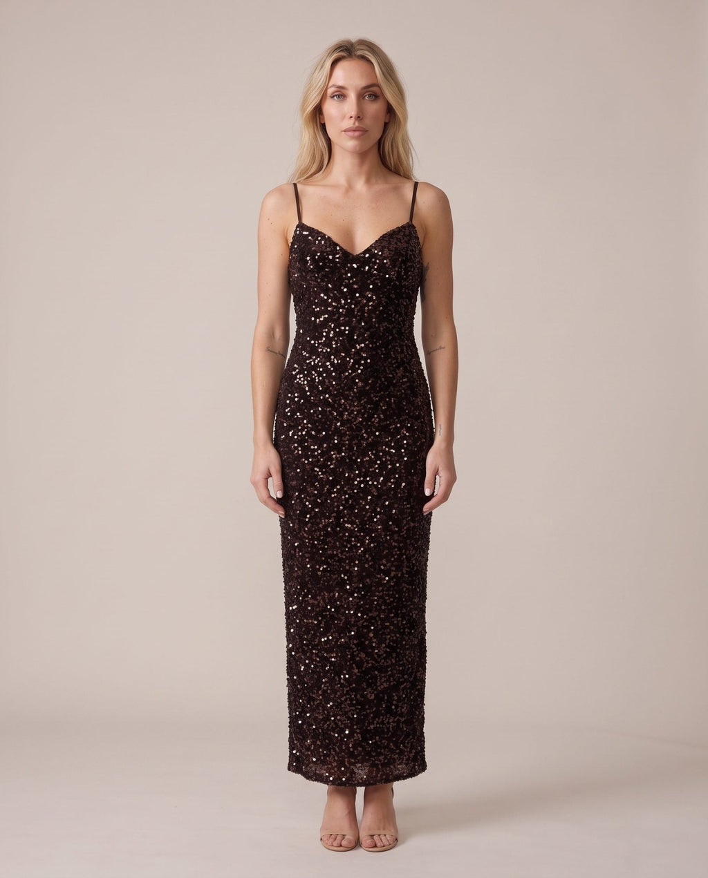 Vestito lungo in velluto con paillettes all-over NOTTURNA - Follie by Alice