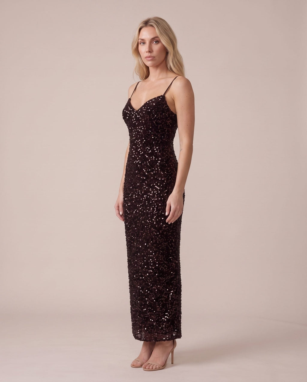 Vestito lungo in velluto con paillettes all-over NOTTURNA - Follie by Alice