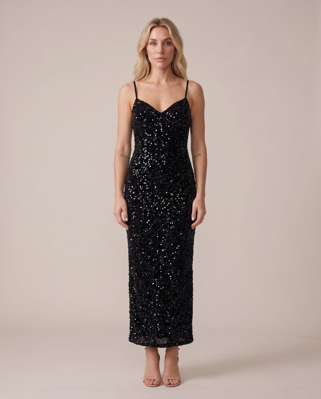 Vestito lungo in velluto con paillettes all-over NOTTURNA - Follie by Alice