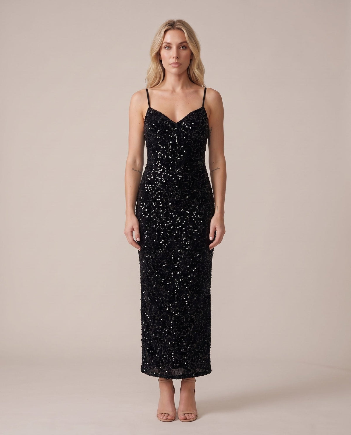 Vestito lungo in velluto con paillettes all-over NOTTURNA - Follie by Alice
