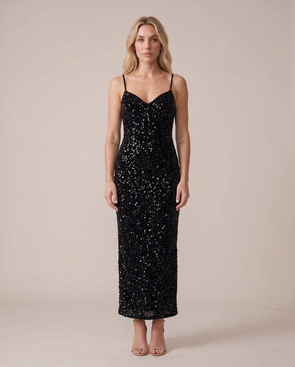 Vestito lungo in velluto con paillettes all-over NOTTURNA - Follie by Alice