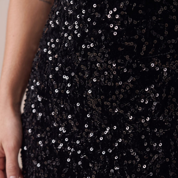 Vestito lungo in velluto con paillettes all-over NOTTURNA - Follie by Alice