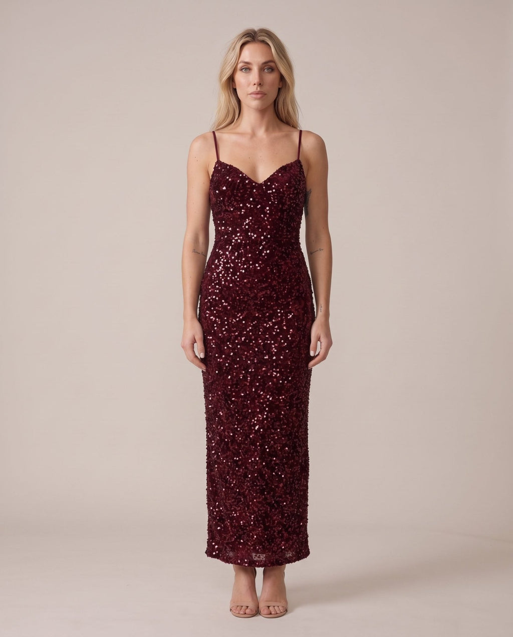 Vestito lungo in velluto con paillettes all-over NOTTURNA - Follie by Alice