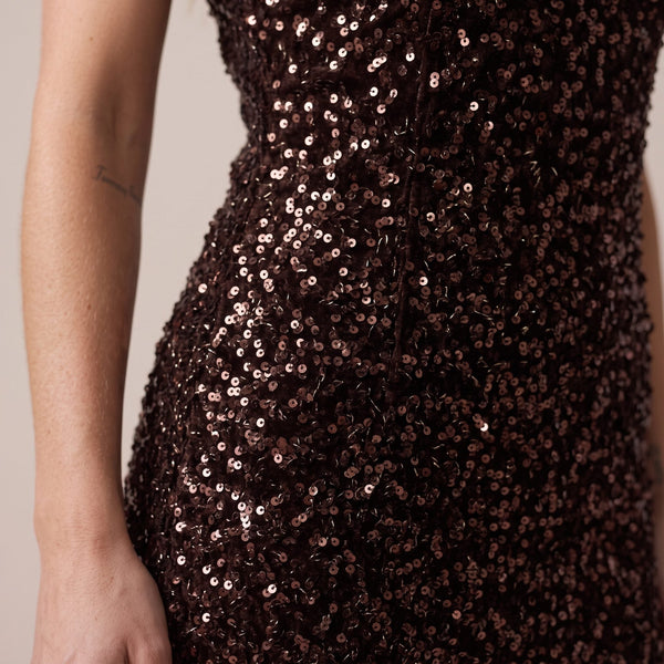 Vestito lungo in velluto con paillettes all-over NOTTURNA - Follie by Alice
