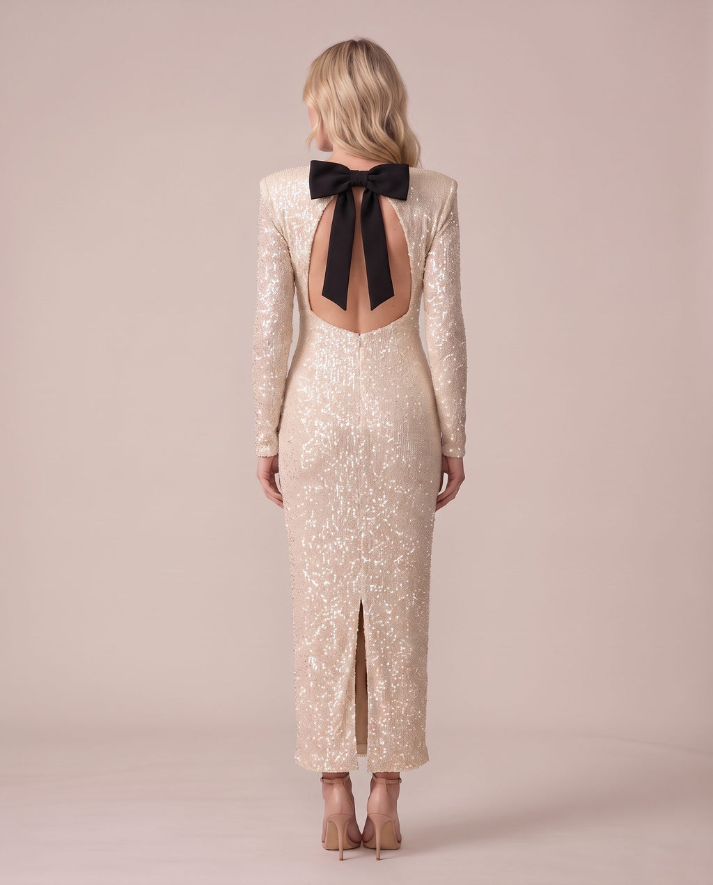 Vestito lungo in velluto con paillettes e fiocco sulla schiena GALA