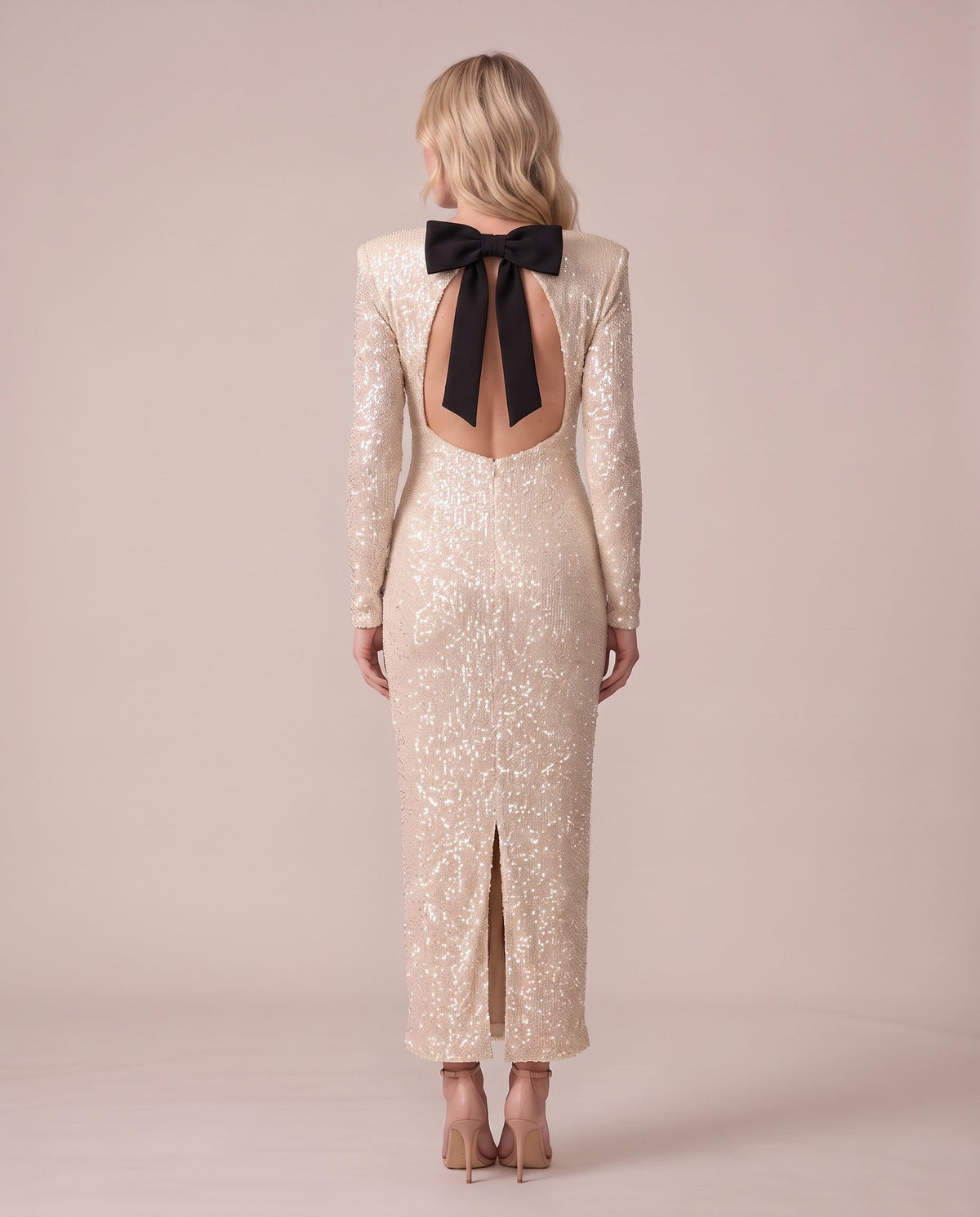 Vestito lungo in velluto con paillettes e fiocco sulla schiena GALA