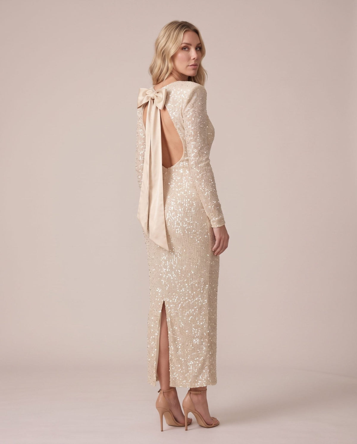 Vestito lungo in velluto con paillettes e fiocco sulla schiena GALA - Follie by Alice