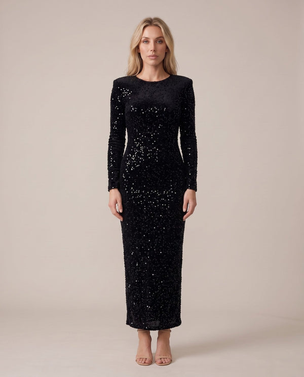 Vestito lungo in velluto con paillettes e fiocco sulla schiena GALA - Follie by Alice