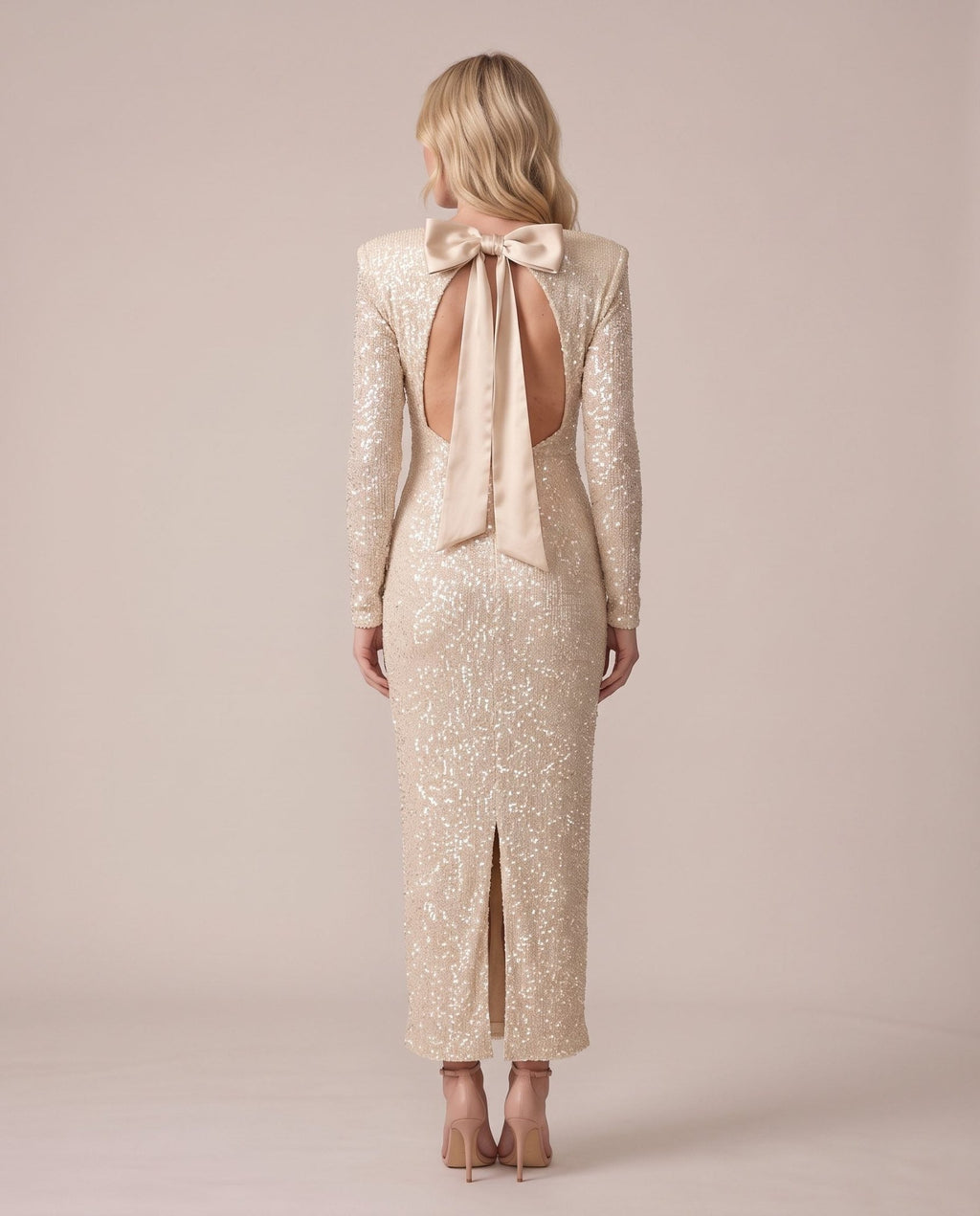 Vestito lungo in velluto con paillettes e fiocco sulla schiena GALA - Follie by Alice