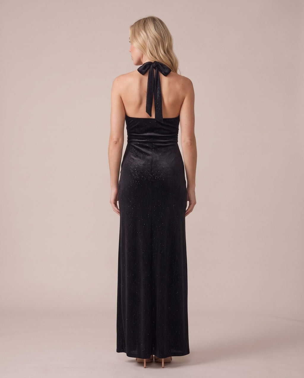 Vestito lungo in velluto glitterato con collo halter IRIDE - Follie by Alice