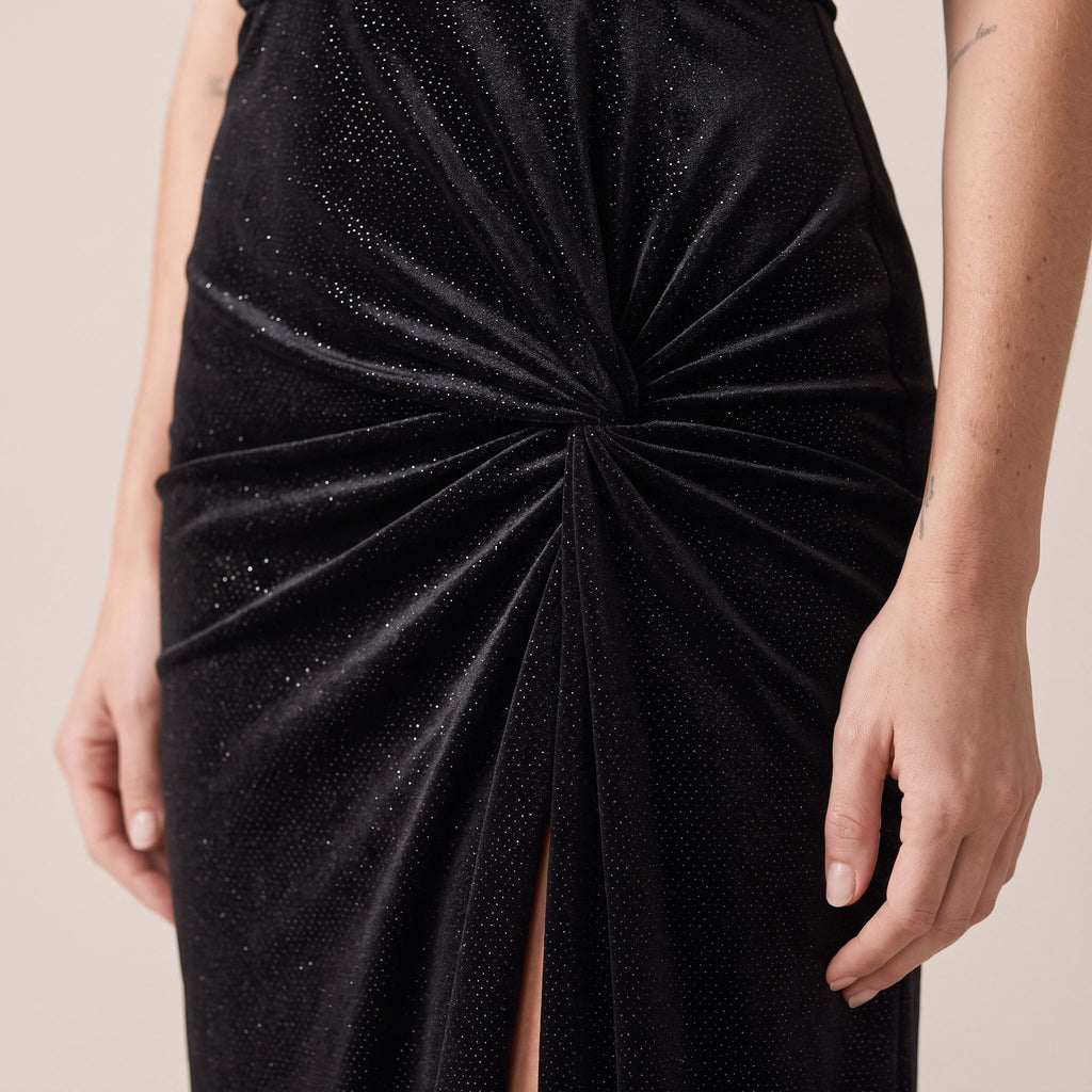 Vestito lungo in velluto glitterato con collo halter IRIDE - Follie by Alice