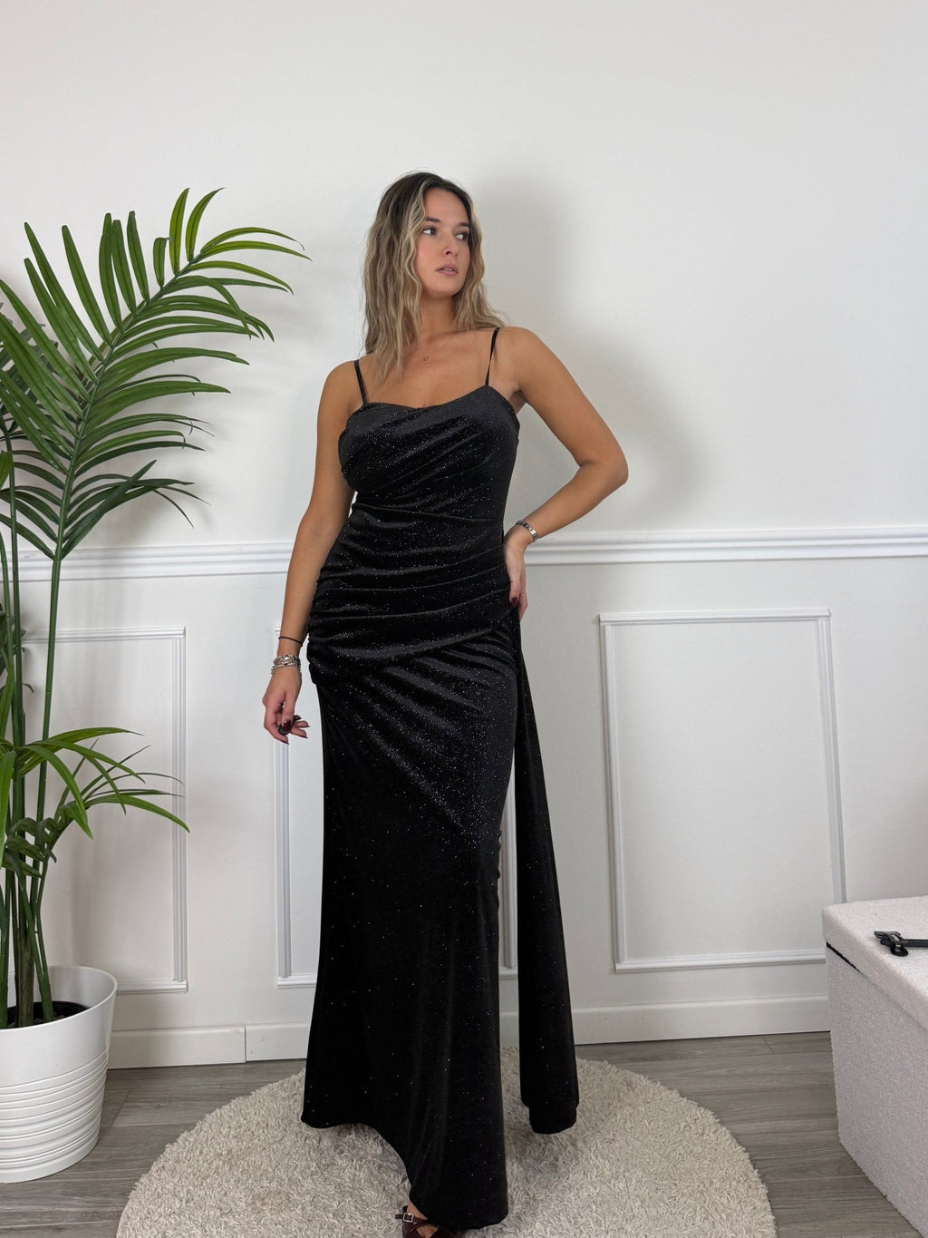 Vestito lungo in velluto glitterato con fusciacca ORIONE - Follie by Alice