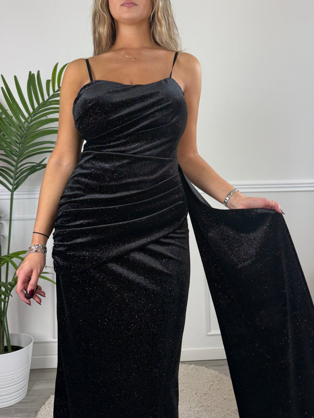 Vestito lungo in velluto glitterato con fusciacca ORIONE - Follie by Alice