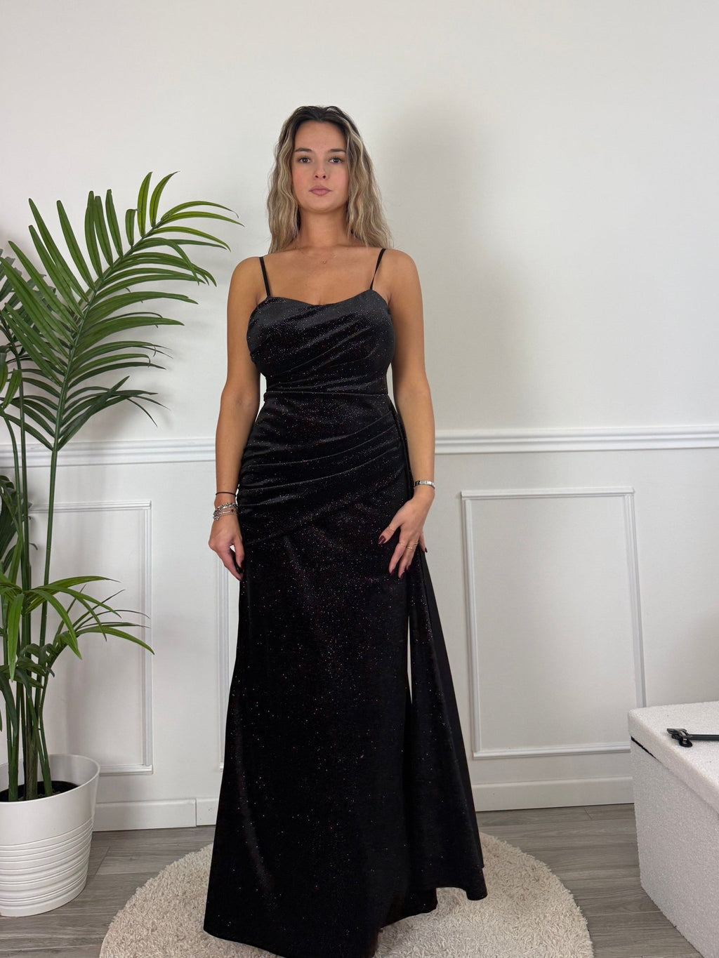 Vestito lungo in velluto glitterato con fusciacca ORIONE - Follie by Alice