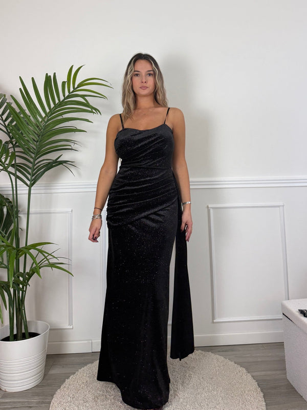 Vestito lungo in velluto glitterato con fusciacca ORIONE - Follie by Alice