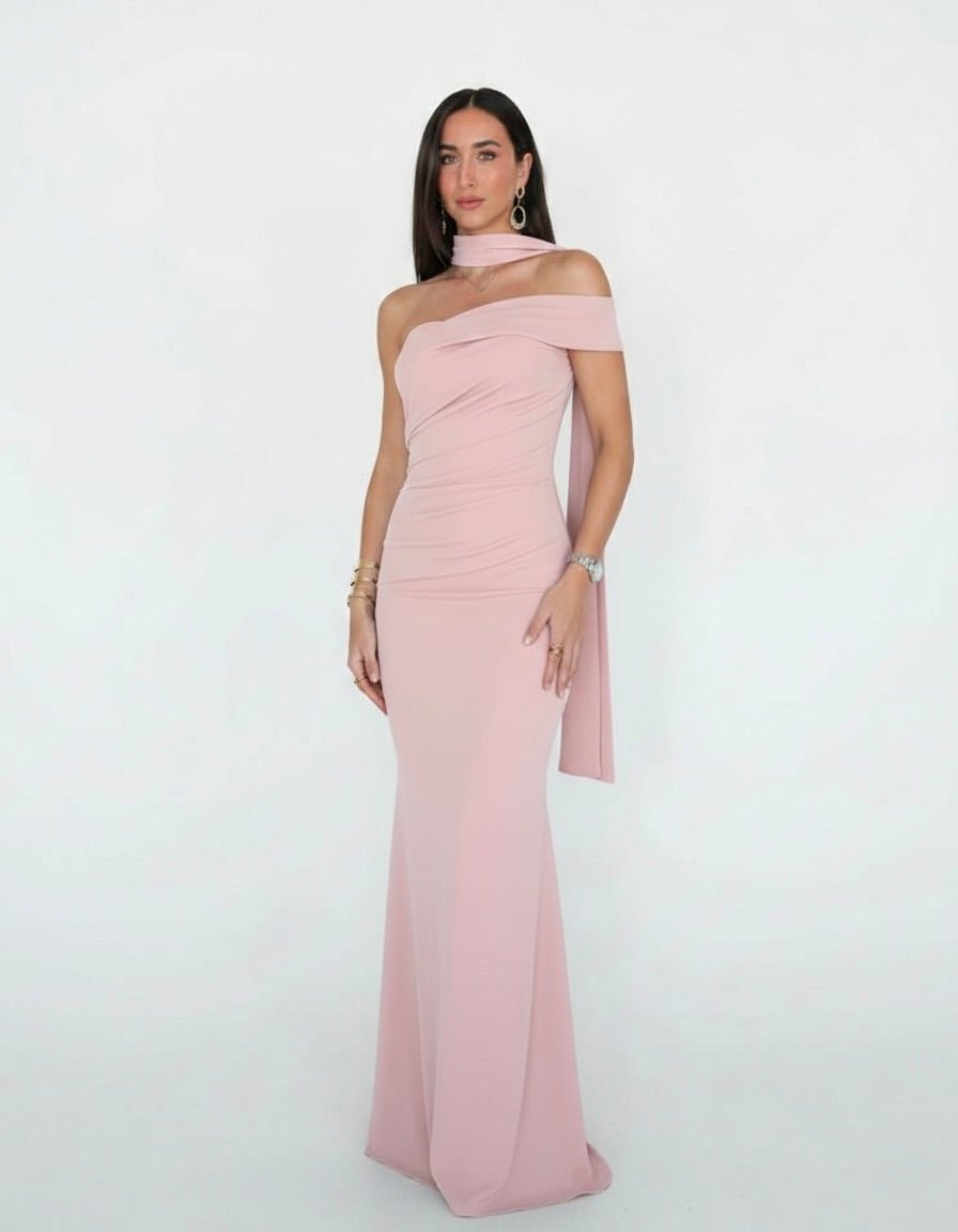 Vestito lungo monospalla a fascia con fusciacca choker - Follie by Alice