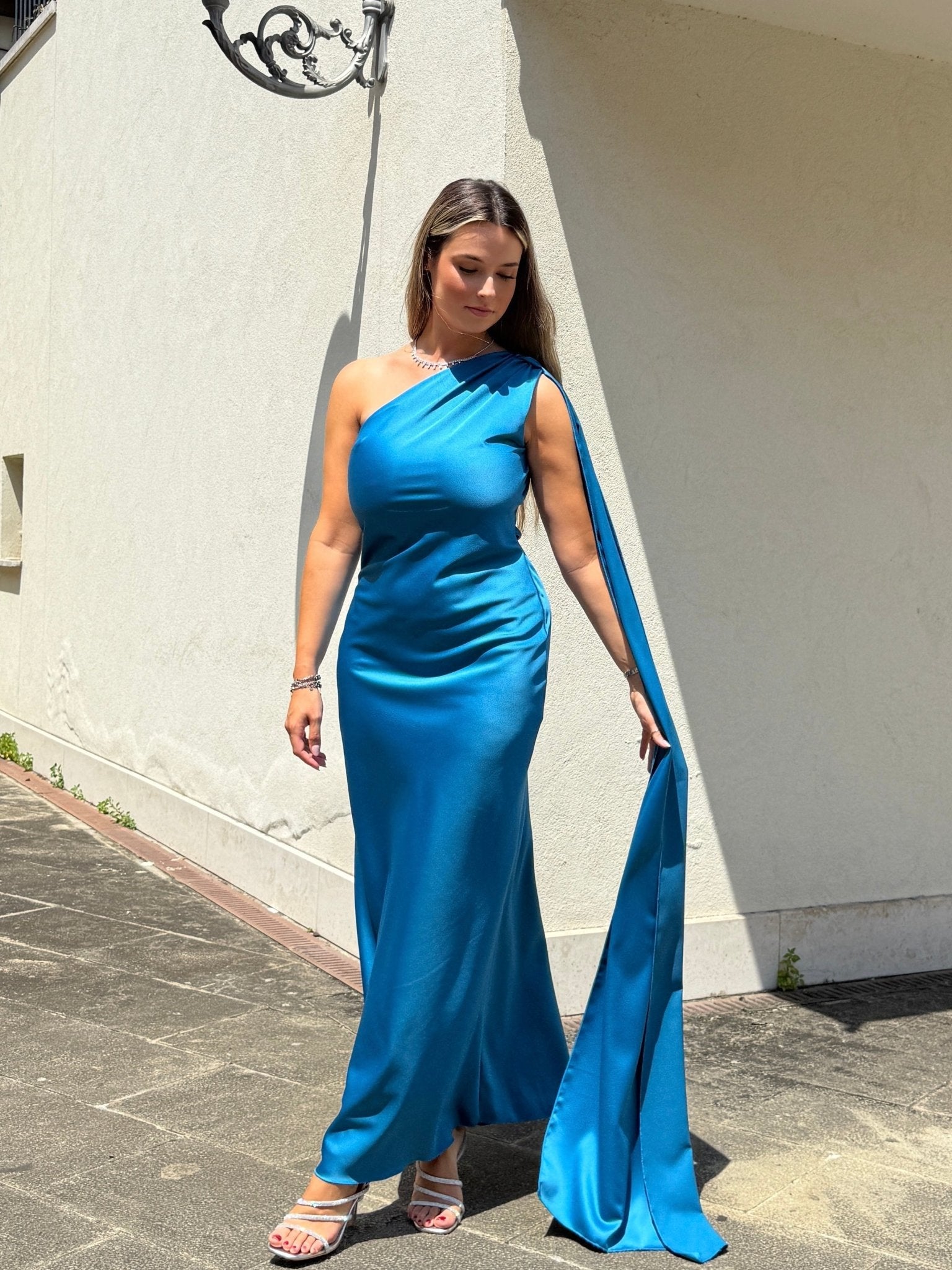 Vestito lungo monospalla con fusciacca VELA - Follie by Alice