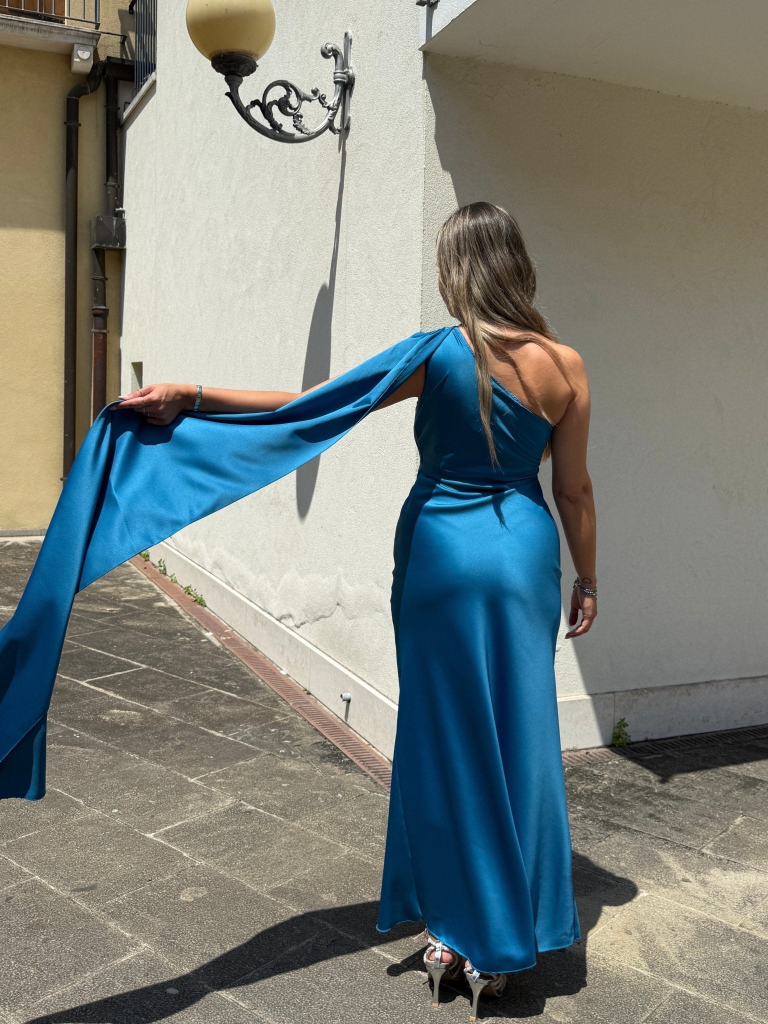 Vestito lungo monospalla con fusciacca VELA - Follie by Alice