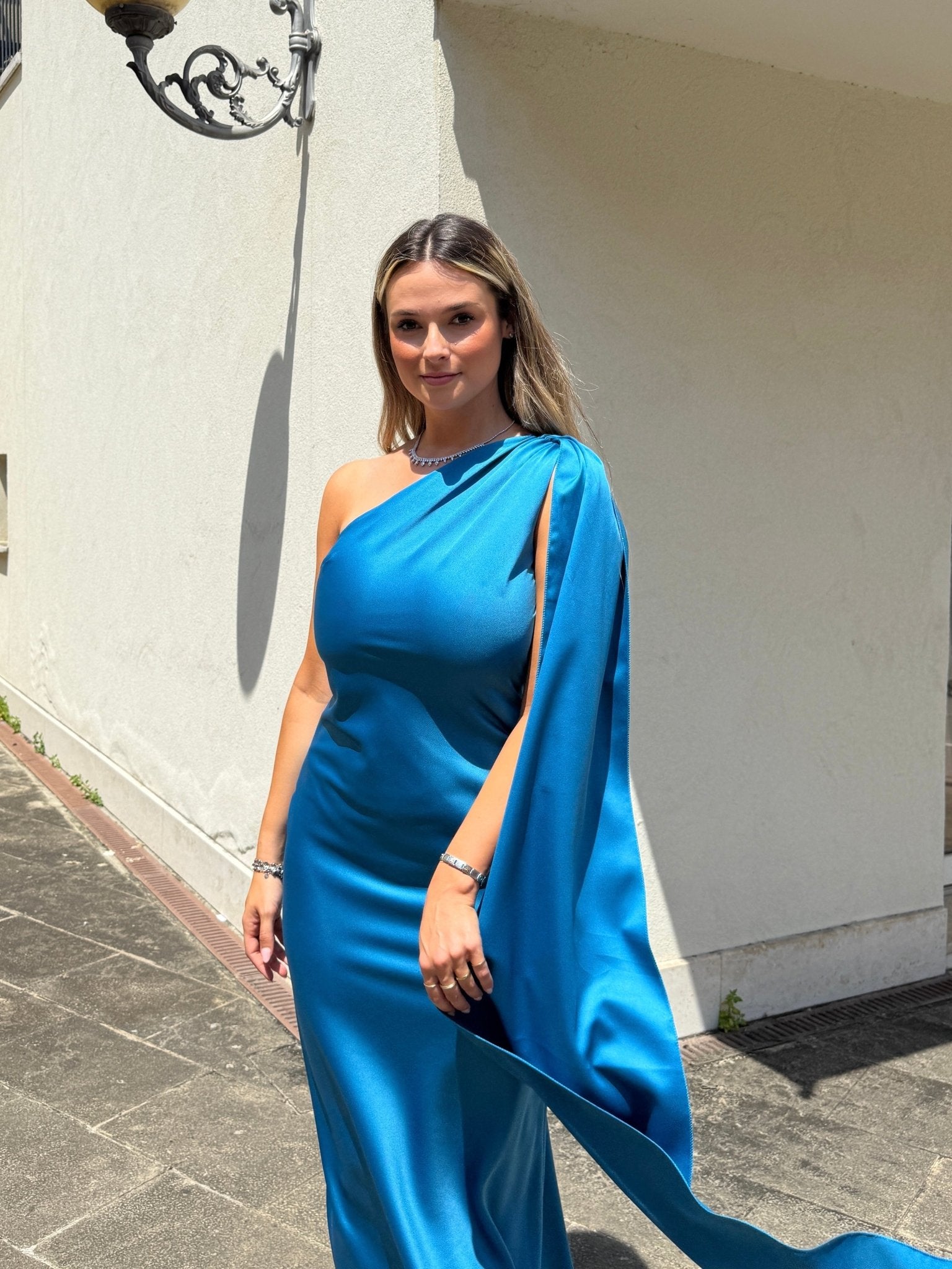 Vestito lungo monospalla con fusciacca VELA - Follie by Alice