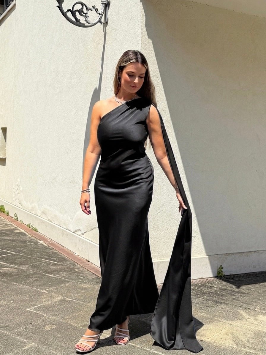 Vestito lungo monospalla con fusciacca VELA - Follie by Alice