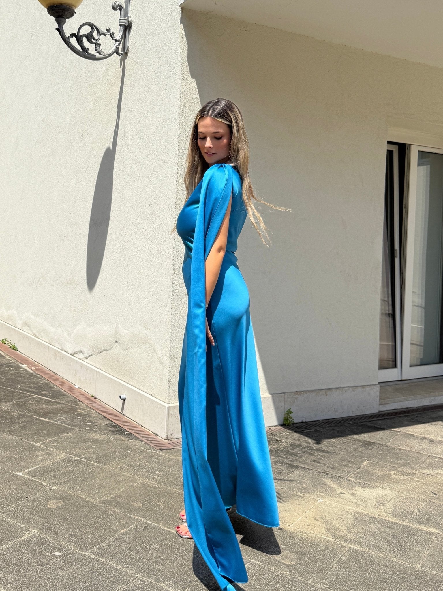 Vestito lungo monospalla con fusciacca VELA - Follie by Alice