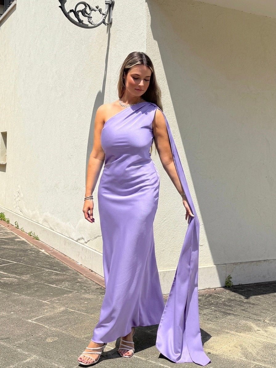 Vestito lungo monospalla con fusciacca VELA - Follie by Alice
