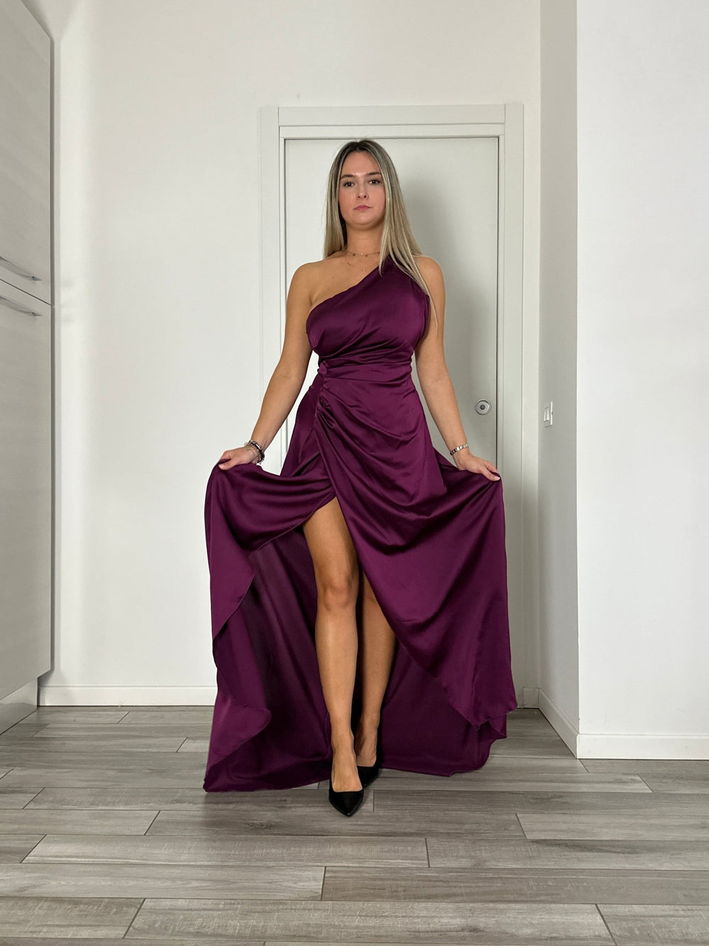 Abito Monospalla Abito Lungo Raso Rosso Abito Monospalla ANNALISA