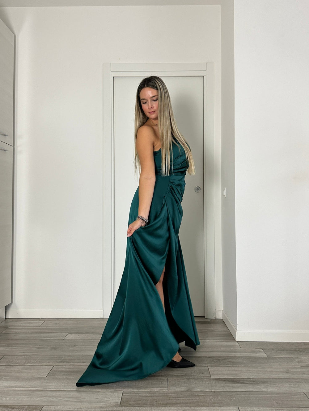 Seta Vestito Lungo Monospalla Abito Lungo Scollo Cuore Monospalla