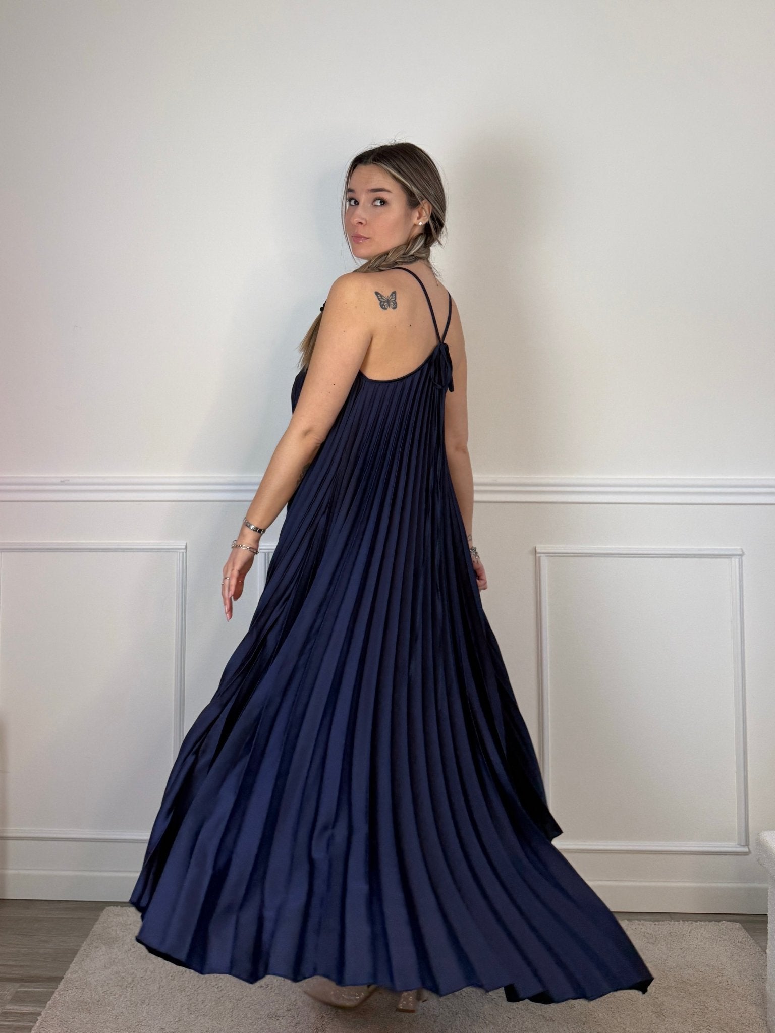 Vestito lungo plissettato a trapezio in raso - Follie by Alice