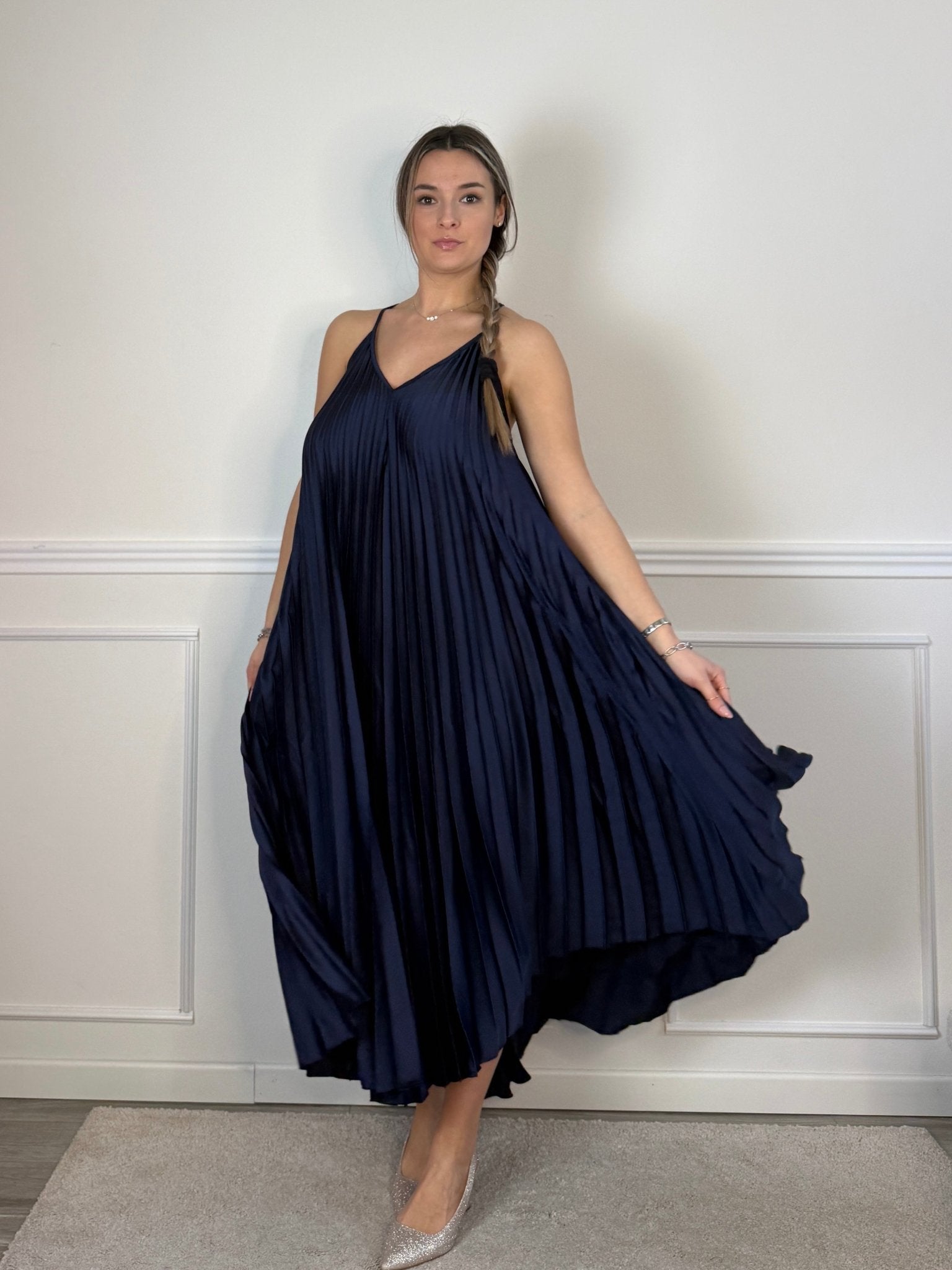 Vestito lungo plissettato a trapezio in raso - Follie by Alice