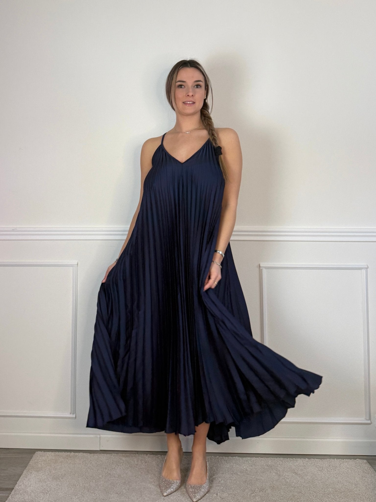 Vestito lungo plissettato a trapezio in raso - Follie by Alice