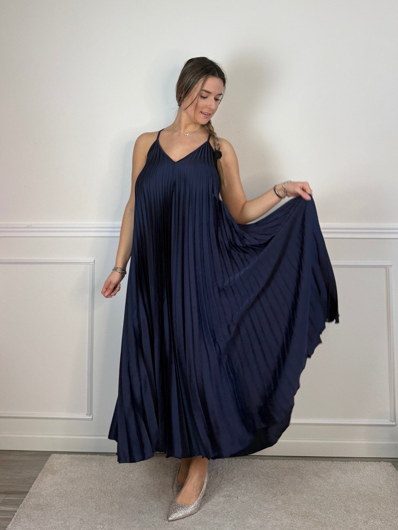 Vestito lungo plissettato a trapezio in raso - Follie by Alice