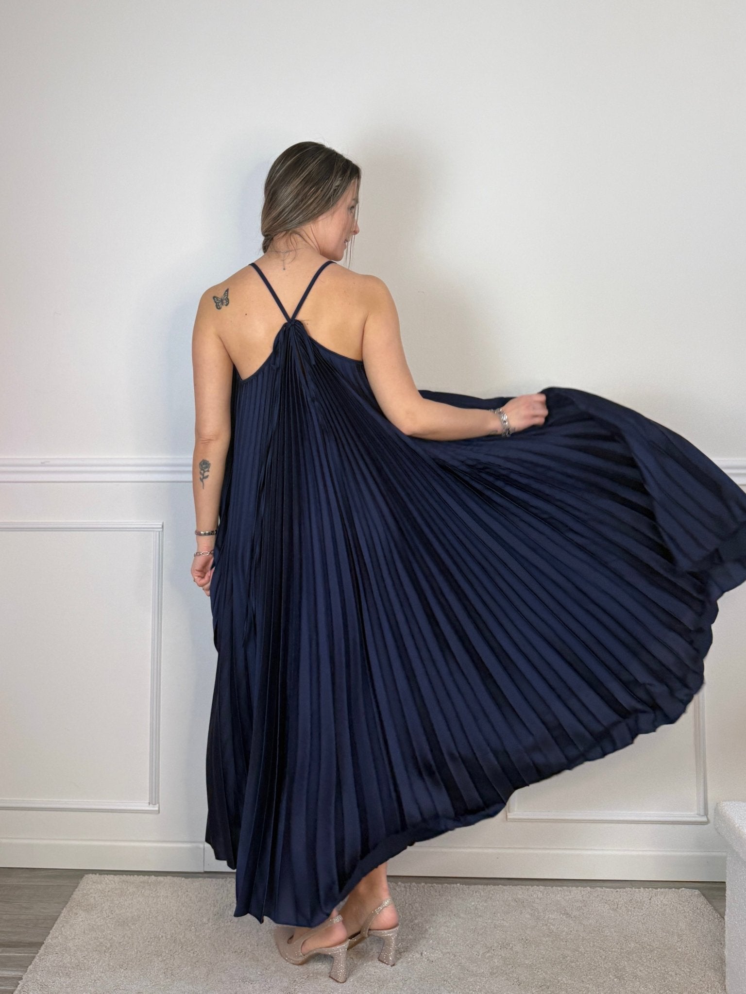 Vestito lungo plissettato a trapezio in raso - Follie by Alice