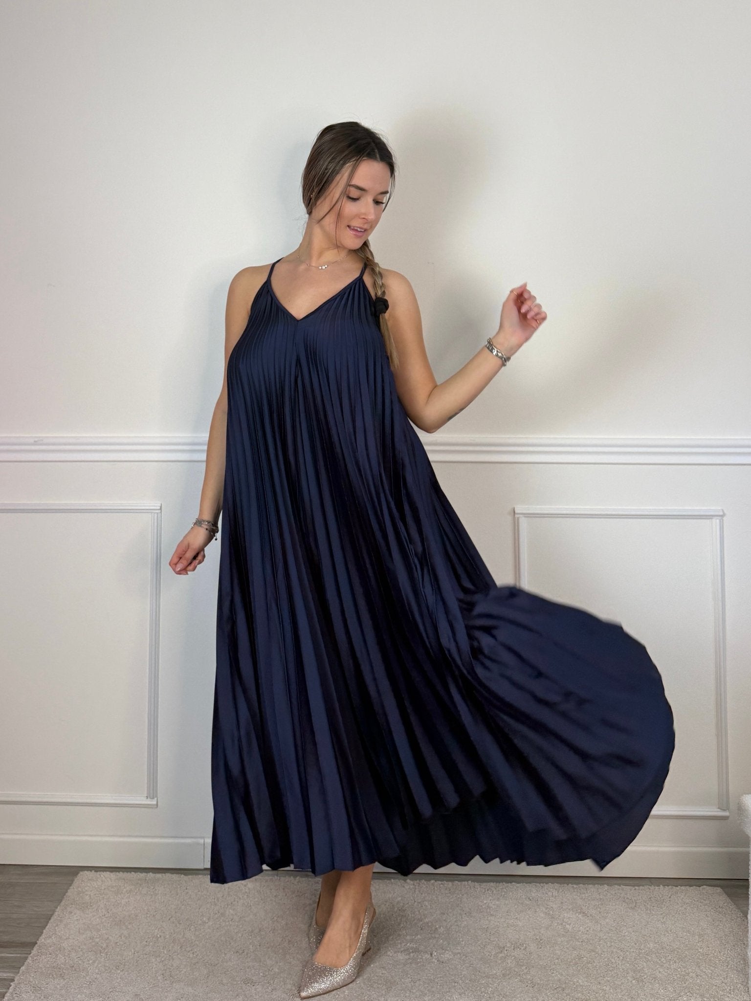 Vestito lungo plissettato a trapezio in raso - Follie by Alice