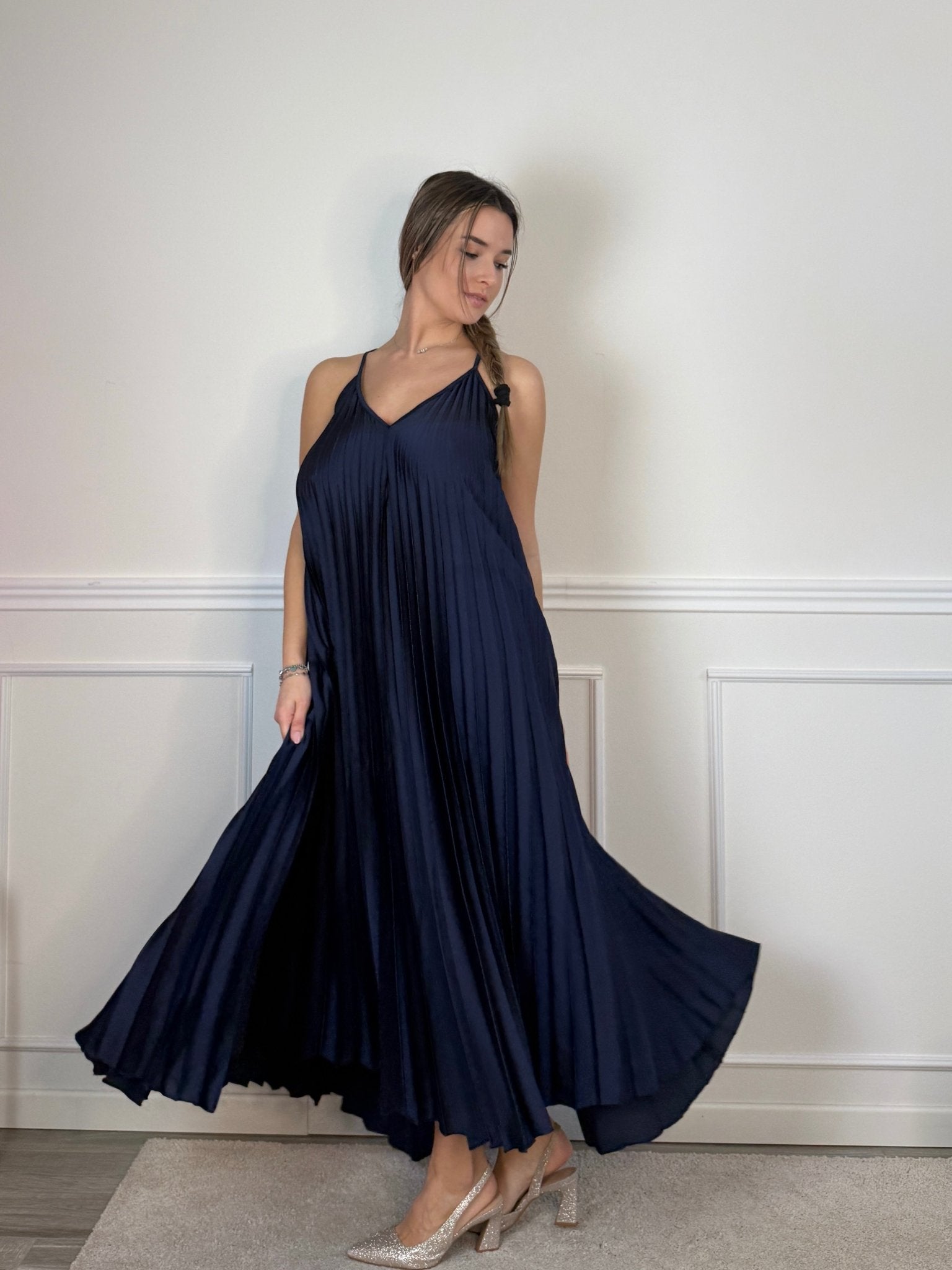 Vestito lungo plissettato a trapezio in raso - Follie by Alice