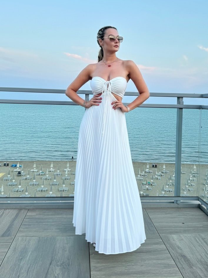 Vestito lungo plissettato cut-out con laccetti Immagine secondaria del prodotto